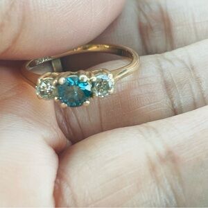 14k Gold blue and white Diamond ring